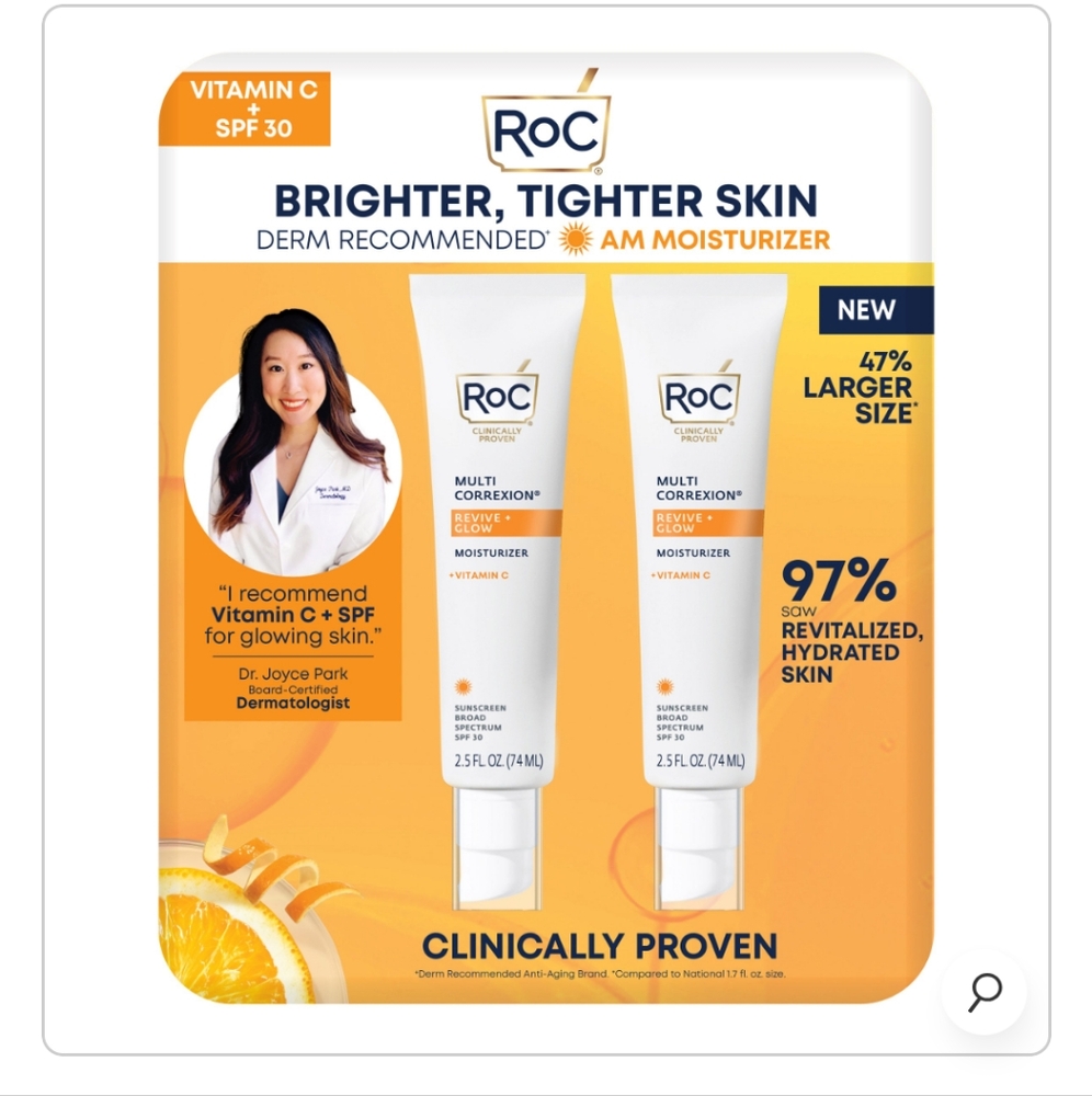 RoC Revive and Glow Vitamin C Moisturizer, SPF 30, 2.5 fl oz, 2-pack